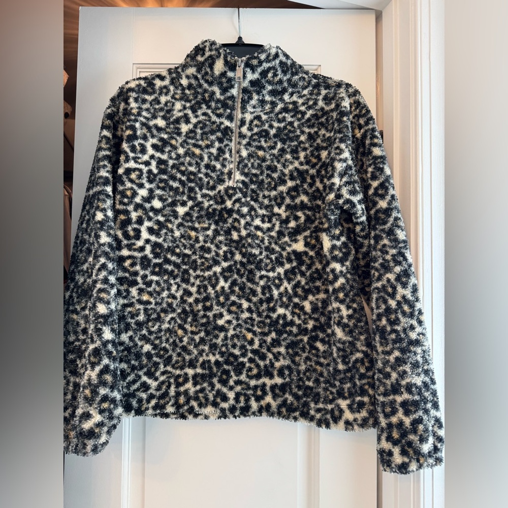 LOFT Leopard Print Sherpa Quarter-Zip